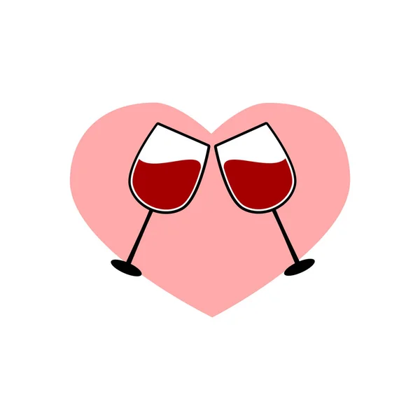 Dia Dos Namorados Com Dois Copos Vinho Corações Ilustração Vetorial — Vetor de Stock