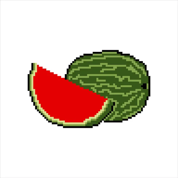 Pixel Art Avec Pastèque Illustration Vectorielle Sur Fond Blanc — Image vectorielle