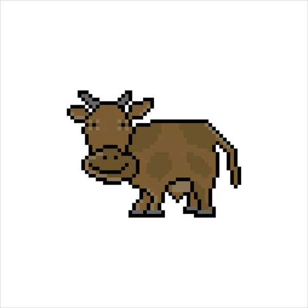 Cute Cartoon Cow Pixel Art Vector Illustration — Stock Vector