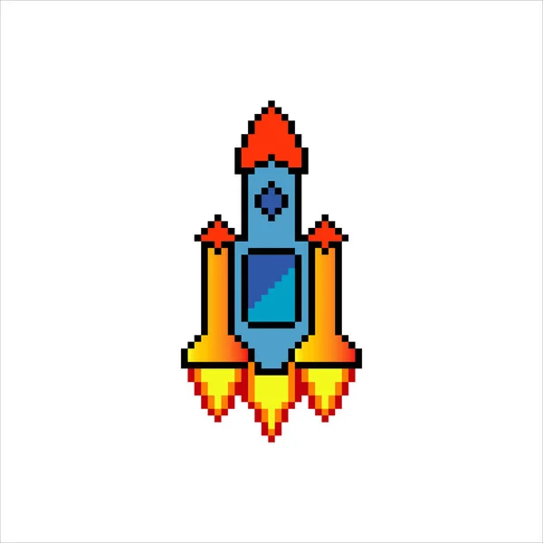 Rocket Launch Pixel Art Vector Illustration — Stock Vector