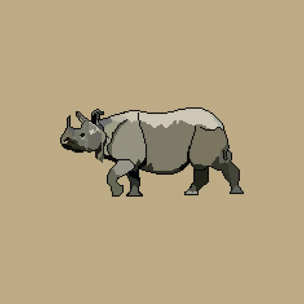 Rhinoceros Pixel Art Vector Illustration Java Rhino Indonesian — Stock Vector