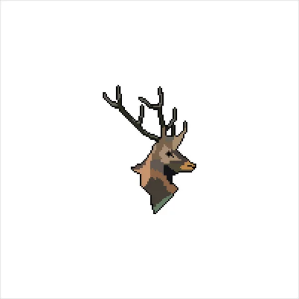 ピクセルアートスタイルで鹿の頭 ベクターイラスト — ストックベクタ