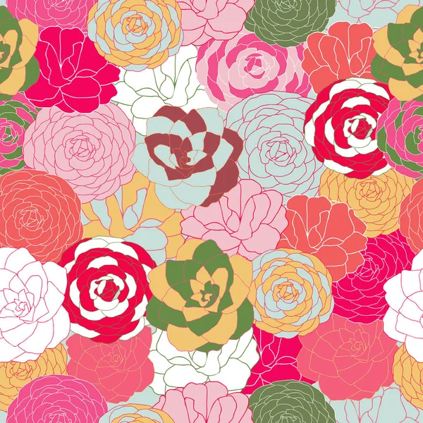 Blooming camellias seamless design — 图库矢量图片