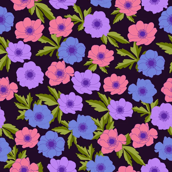 Anemone blühende Blumen nahtloses Muster Design — Stockvektor
