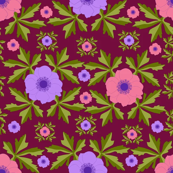 Vector floral anemone seamless pattern — Stockvektor