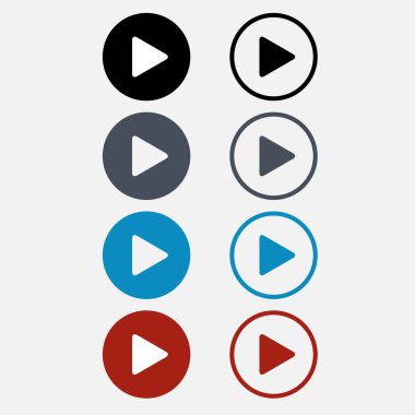 Oynatma düğmesi vektörü ayarlandı. Tasarım için simge.