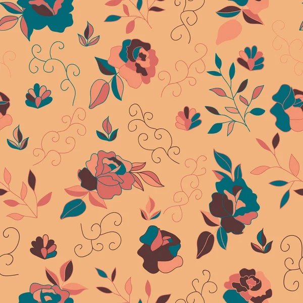 花纹无缝 玫瑰色彩艳丽 纺织品 壁纸和时尚印刷品的植物学图解 — 图库矢量图片