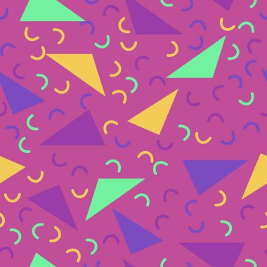 Memphis stili halkaları ve üçgenleri yarıya indirir. Moda geometrik elementler. Modern soyut tasarım.