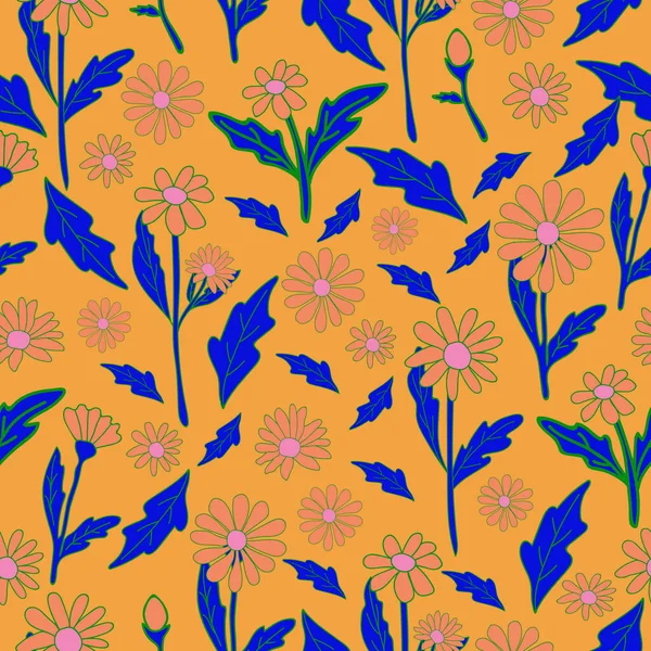 Мода Кольорових Квітучих Ромашок Безшовний Візерунок Весняна Літня Колекція Ідеально — стоковий вектор