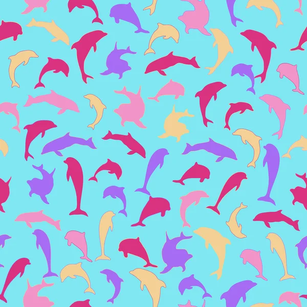 Dolphin Silhouettes Fashion Stylized Seamless Pattern Vector Illustration Perfect Kids — стоковый вектор