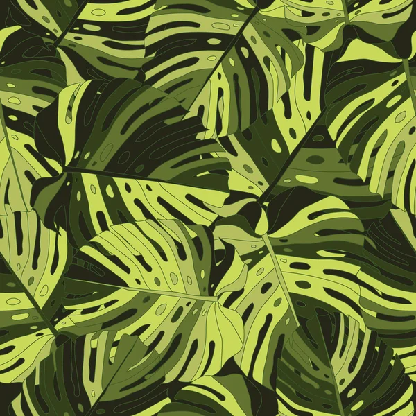 Monstera Leaves Fashion Colored Seamless Pattern Abstract Foliage Illustration Modern — ストックベクタ