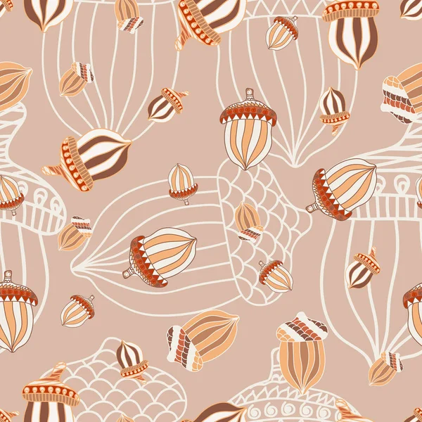 Vector Seamless Pattern Doodle Acorns Hand Drawn Autumn Stylish Texture — Stockvektor