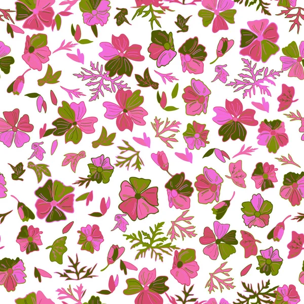 Beautiful Vector Floral Summer Seamless Pattern Musk Mallow Flowers Design — Vetor de Stock