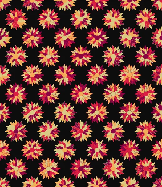 Chrysanthemum Flowers Seamless Pattern Bright Vector Floral Design Black Background — Stockvektor