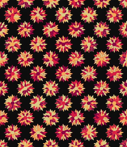 Chrysanthemum flowers seamless pattern. Bright vector floral design on a black background. Botanical trendy ornament. Stylized fashion print.