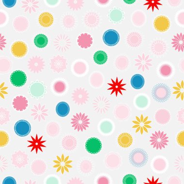 Seamless pattern with colorful pattern of geometric flowers. Perfect for scrapbooking, textile, wrapping paper and clothing. 