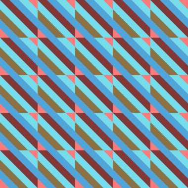 Diagonal stripes and triangles seamless pattern. Colorful geometric print stock vector. Retro colored mosaic design. 