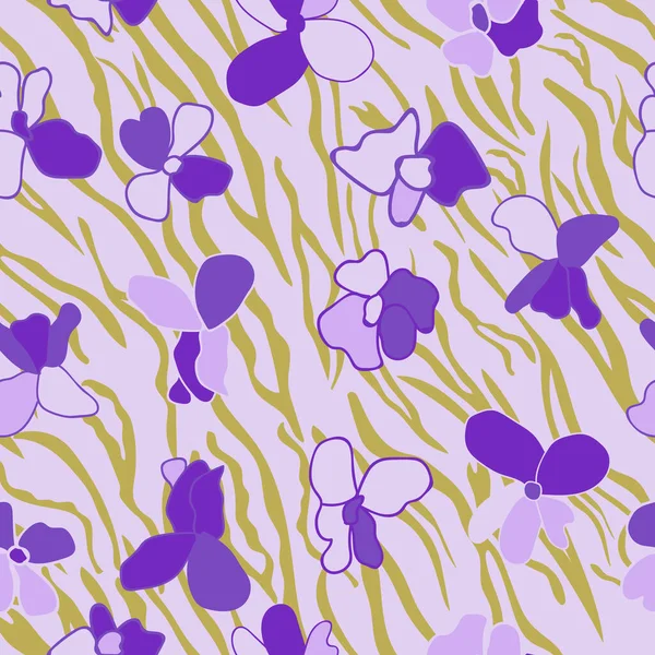 Wild Violet Flowers Seamless Pattern Spring Floral Background Outline Sketch — Stockvektor