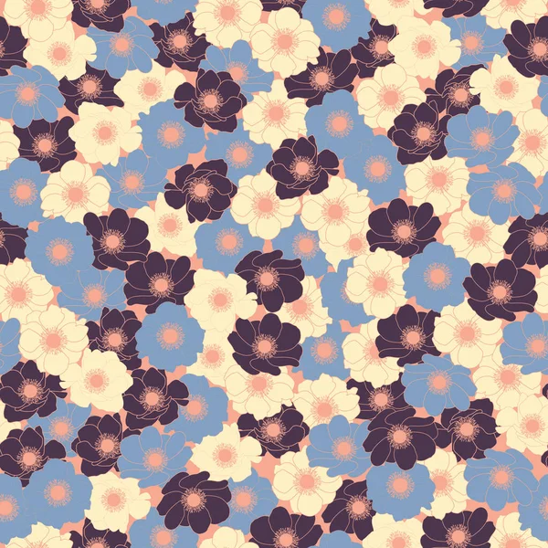 Vector Floral Anemone Seamless Pattern Botanical Vector Illustration Dark Background — Stok Vektör