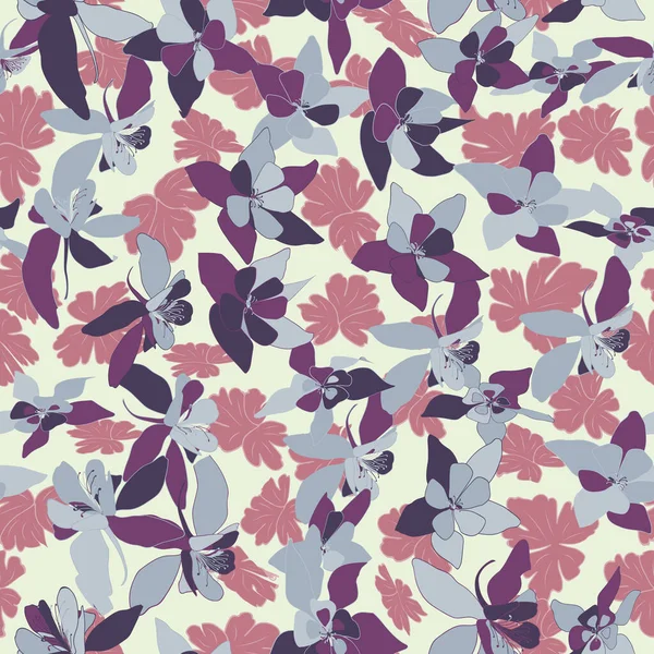 Columbine Flowers Seamless Pattern Hand Drawn Floral Vector Botanical Illustration — Stockvektor