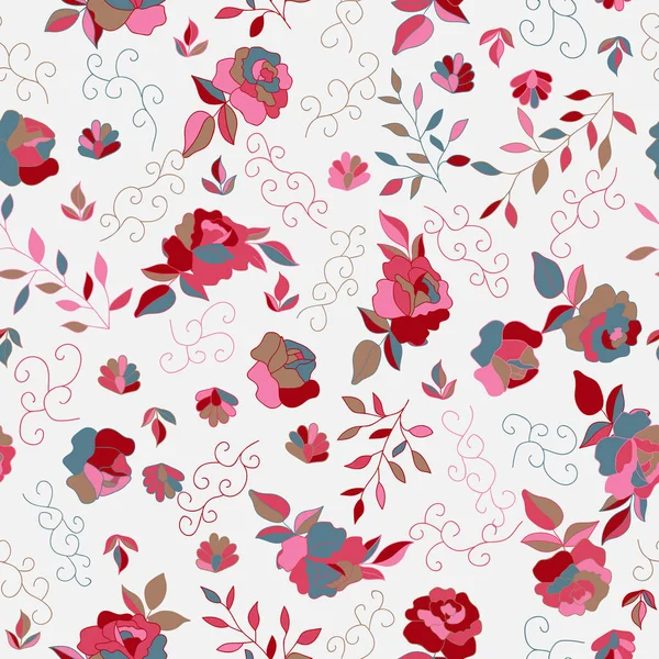 Motif Floral Sans Couture Avec Des Roses Colorées Illustration Botanique — Image vectorielle