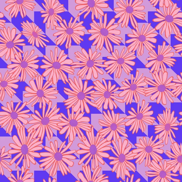 Daisy Bloem Naadloos Patroon Geometrische Tessellatie Achtergrond Vector Illustratie Ideaal — Stockvector