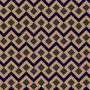 Şevron ve elmas şekilli modern altın renkli lüks geometrik kusursuz desen. Soyut arka plan vektör sanatı. Orta mavi duvar kağıdı tasarımı. 