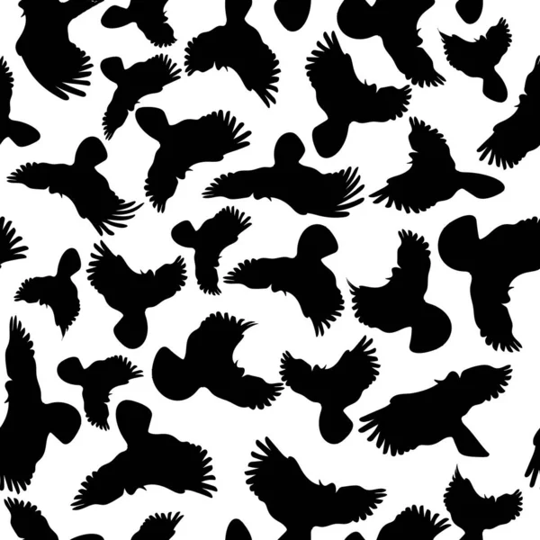 Černobílé Létající Kakadu Pták Siluety Bezešvé Vzor Vektorová Ilustrace Izolováno — Stockový vektor