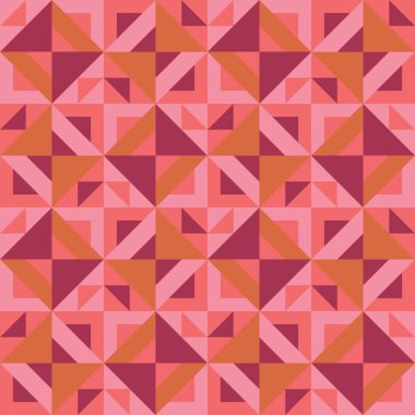 70 'lerin modası geçmiş renkli geometrik biçimlendirilmiş dikişsiz desen. Tekstil yama tasarımı. Hint şekilli yorgan vektör çizimi. 