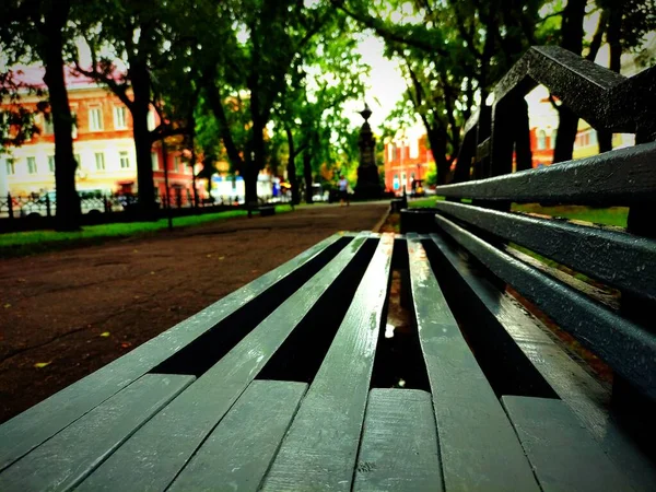 Bench Autumn City Street Concept New Year — Fotografia de Stock