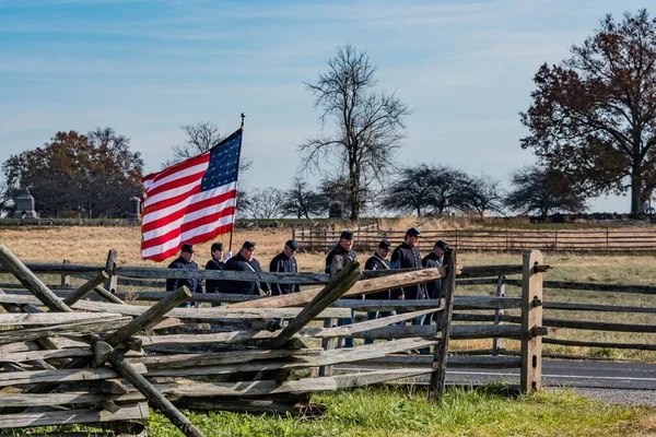 Union Soldiers Menetel Keresztül Gettysburg Nemzeti Katonai Park Pennsylvania Usa — Stock Fotó