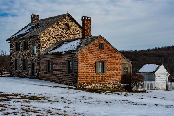 Michael Bushman House in Winter, Gettysburg National Military Park, Pennsylvania, USA
