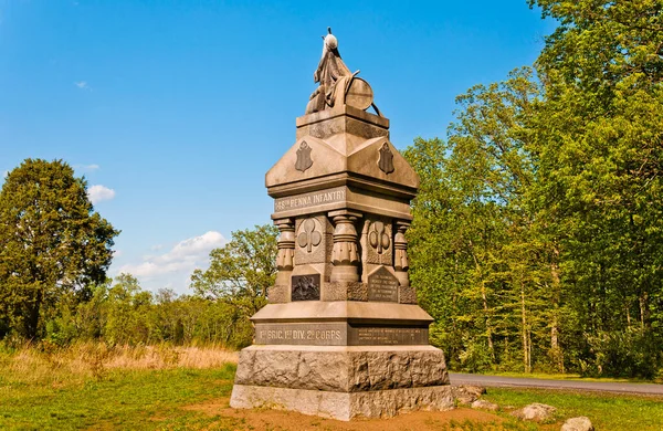 位于美国宾夕法尼亚葛底斯堡国家军事公园惠特菲尔德的第148座宾夕法尼亚步兵纪念碑的照片 — 图库照片
