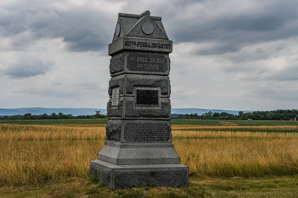 Pomnik 107 Pułku Piechoty Wolontariuszy Pensylwanii Doubleday Avenue Gettysburg National — Zdjęcie stockowe