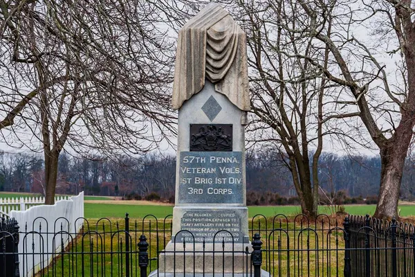 Foto Van Het 57E Pennsylvania Veteraan Volunteers Monument Gettysburg National — Stockfoto