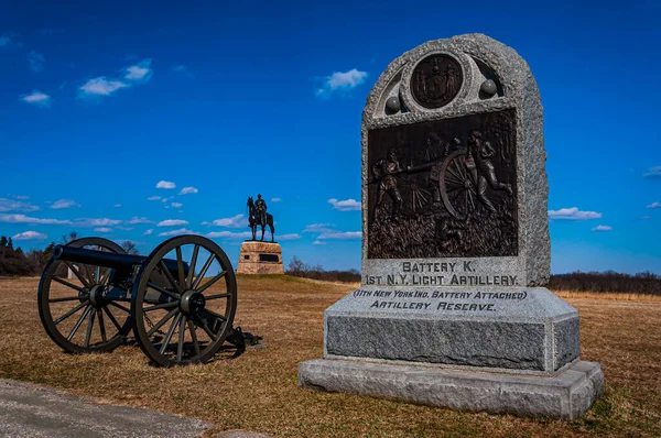 美国宾夕法尼亚州葛底斯堡国家军事公园纽约第一轻炮纪念馆 — 图库照片