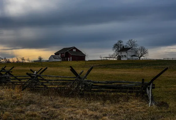 Fénykép Téli Naplemente Polgárháború Farm Gettysburg Nemzeti Katonai Park Pennsylvania — Stock Fotó