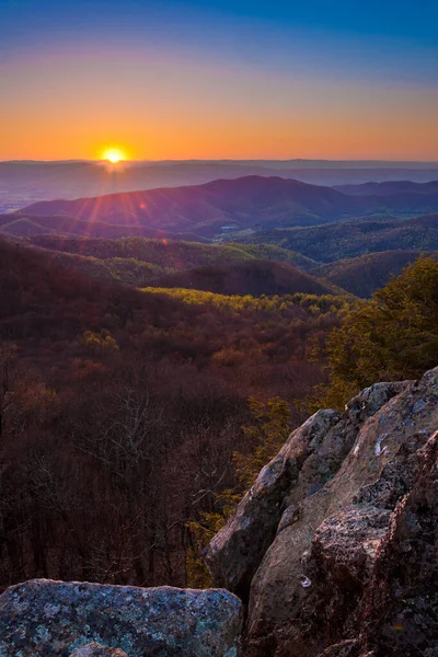 Puesta Sol Desde Montaña Bearfence Parque Nacional Shenandoah Virginia — Foto de Stock