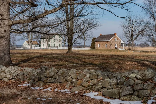 Stone Wall Farmhouses Confederate Avenue Gettysburg National Military Park Pennsylvania — Stockfoto
