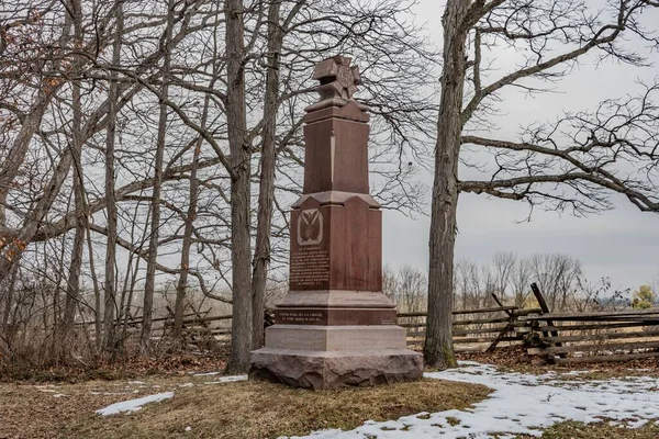 Vasdandár Emlékmű Egy Hideg Téli Reggelen Gettysburg Nemzeti Katonai Park — Stock Fotó