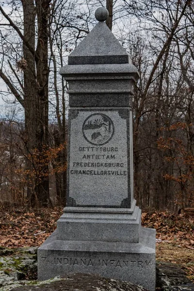 印第安纳第7步兵团纪念碑 美国宾夕法尼亚州葛底斯堡战场 Culps Hill — 图库照片