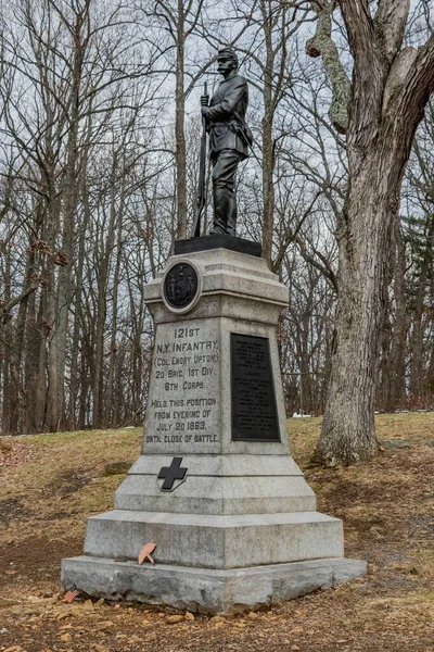 Monument 121St New York Infantry Regiment Little Top Gettysburg National — Stock Photo, Image