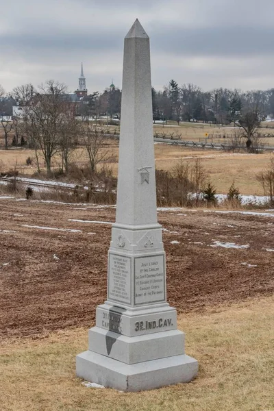 Emlékmű Indianai Lovassághoz Vasúti Vágás Gettysburg Nemzeti Katonai Park Pennsylvania — Stock Fotó