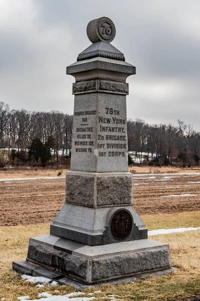 76Ο Μνημείο Πεζικού Νέας Υόρκης Χειμώνα Gettysburg National Military Park — Φωτογραφία Αρχείου