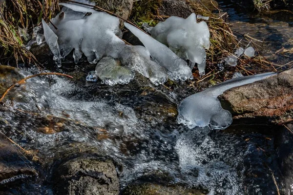 Fluxo Congelado Dia Quente Inverno Gettysburg National Military Park Pensilvânia — Fotografia de Stock