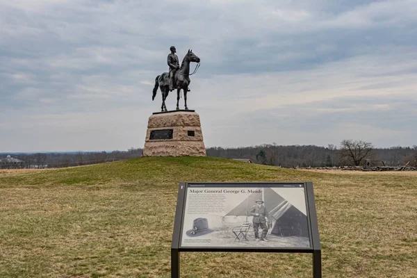 Estatua Del General George Meade Parque Militar Nacional Gettysburg Pensilvania — Foto de Stock