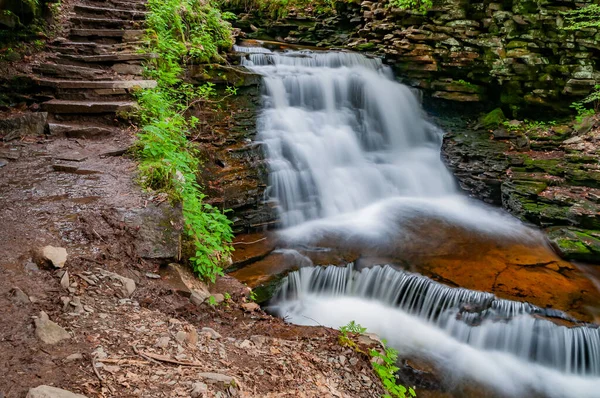 Waterfall Trail Ricketts Glen State Park Pennsylvania Usa Benton Pennsylvania — стокове фото