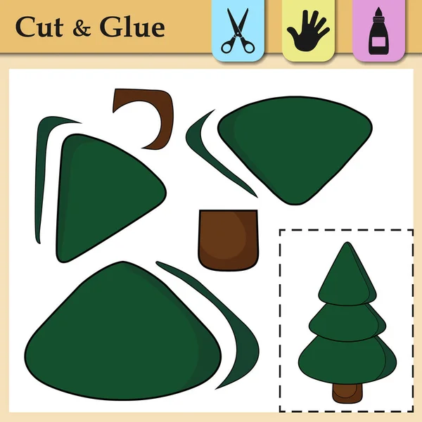 Papierspiel Für Kinder Erstellen Sie Die Applikation Niedlichen Evergreen Tree — Stockvektor