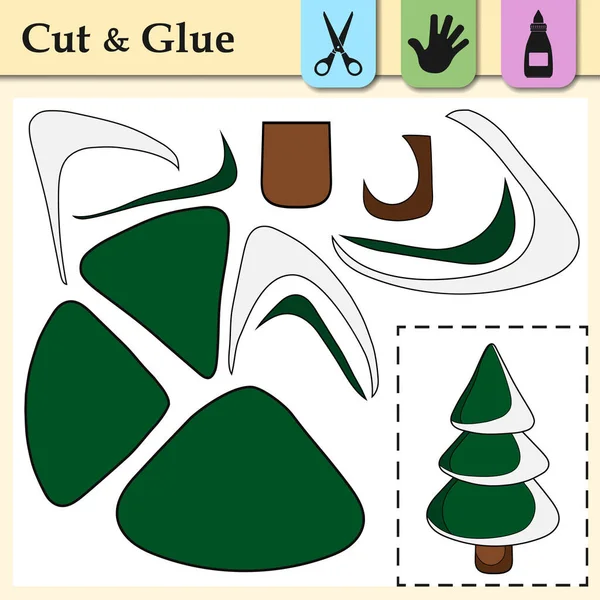 Papierspiel Für Kinder Erstellen Sie Die Applikation Niedlichen Weihnachtsbaum Schneiden — Stockvektor
