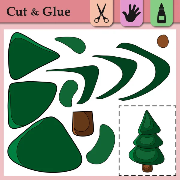 Papierspiel Für Kinder Erstellen Sie Die Applikation Netter Neujahrsbaum Schneiden — Stockvektor